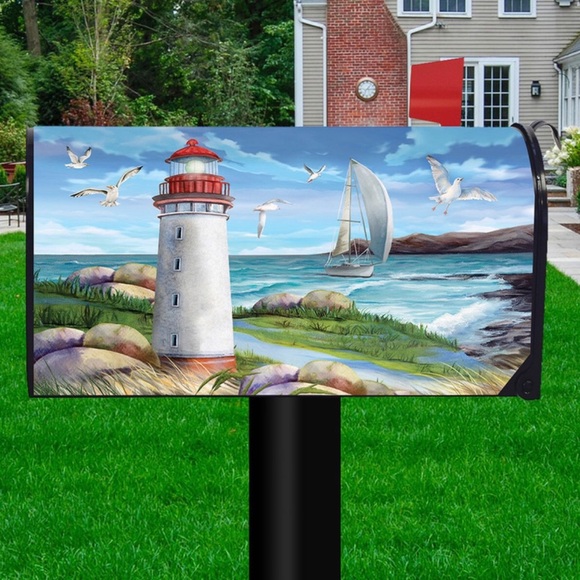 Briarwood Lane Lighthouse Sailboat Beach Summer Magnetic Mailbox Cover-Standard - Picture 2 of 7